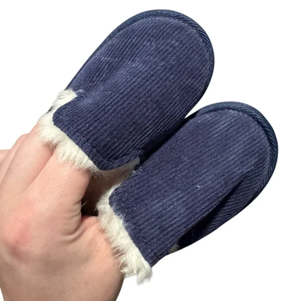 Crewcuts Blue Corduroy Slippers Slip On Size 9 Kids Faux Fur Lined